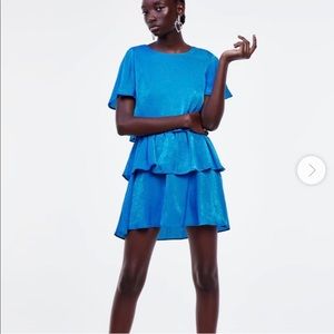 Zara Satin Turquoise Tier Dress
